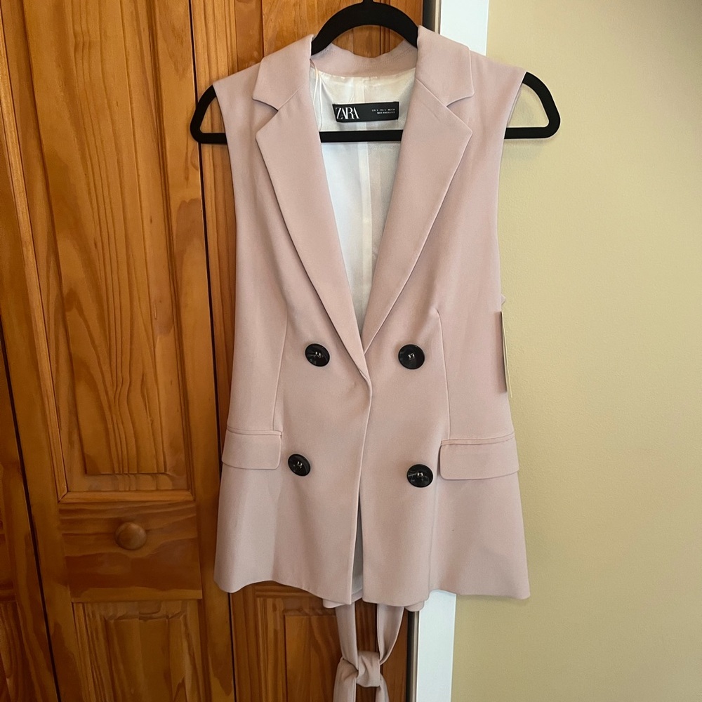 Zara Women's Pale Pink Double-Breasted Vest L NWT
